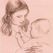 "Mother and child"  10" x 8¼" (25 x 21cm) Brown crayon on mylar 2005